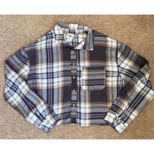 Juniors Top/ Long sleeve Flannel Button Down Shirt - Small